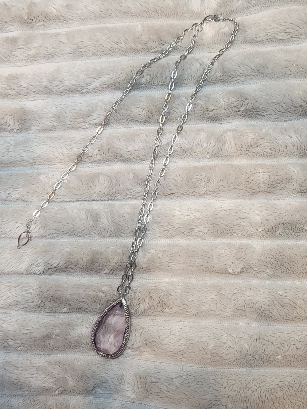 Silver Chain Necklace with Teardrop Lavender Stone Pendant